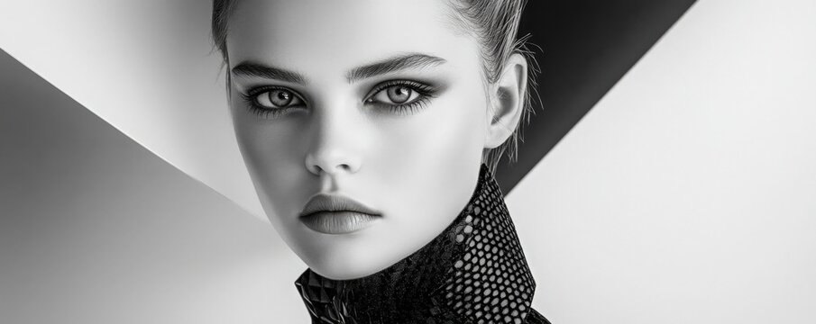 Collection of black and white close-up headshot model fashion advertising banner and background