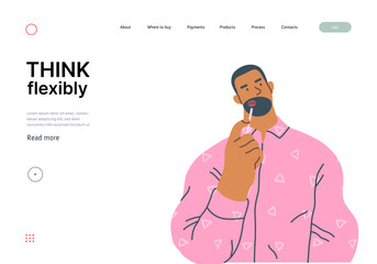 Thinking people, modern flat vector concept illustration- man standing thoughtfully, looking upwards. Metaphor for reflection, analysis, introspection, contemplation, deep thought