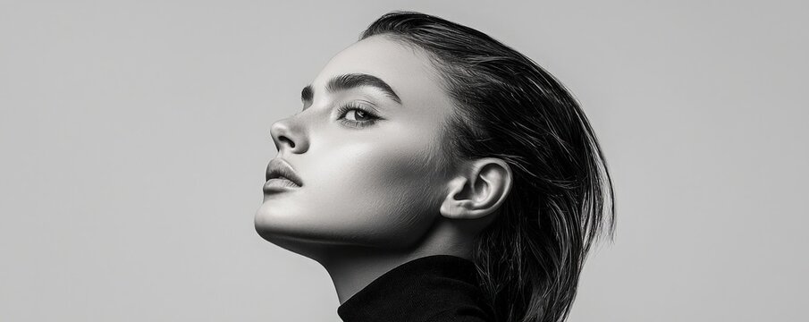 Collection of black and white close-up headshot model fashion advertising banner and background