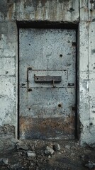 Old Rusty Metal Door with Weathered Concrete Surrounding Area