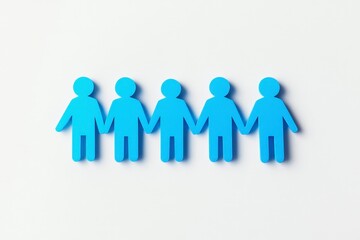 Blue Paper Cutouts of People Holding Hands on a White Background
