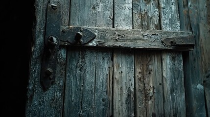 Rustic Wooden Door with Weathered Texture and Metal Hardware