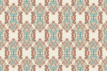 Motifs African paisley boho Floral Ikat seamless pattern embroidery border. Ethnic ikat saree sarong  flower design for Ikat pattern and Ethnic Pattern.Border indian floral Aztec embroidery patterns.