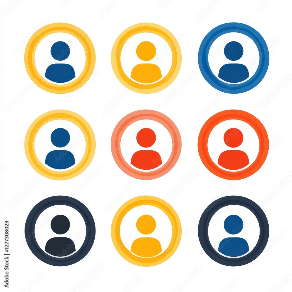 Poster diverse user icons in colorful circular frames minimalist design