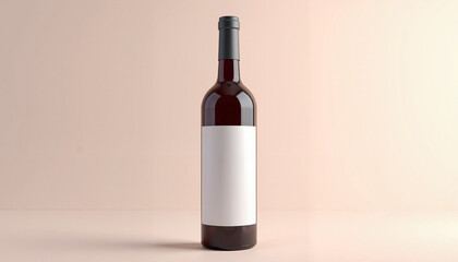 Fototapeta premium wine bottle, mockup, label design, red wine, grapes, wooden table, rustic setup, vineyard branding, product photography, elegant presentation, customizable label, gourmet visuals, winery marketing