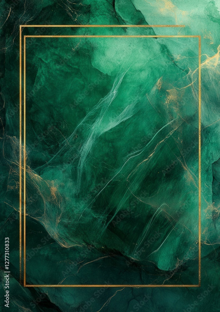 Poster elegant green abstract background with gold frame and text space
