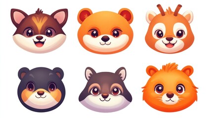 Fototapeta premium Cartoon animal faces, cute animal heads