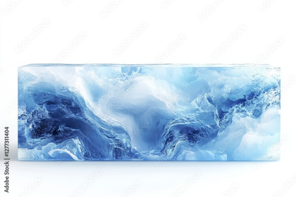 Poster abstract blue ice block with swirling textures and patterns