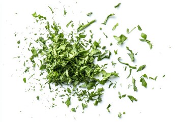 Freshly Chopped Green Herbs on Clean White Background