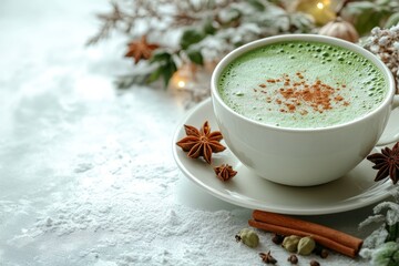 Cozy Green Matcha Latte with Spices for Winter Delight