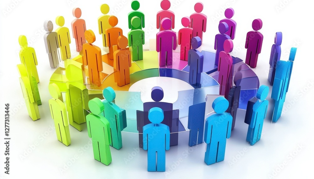 Poster diverse figures in a colorful circle representing collaboration and unity