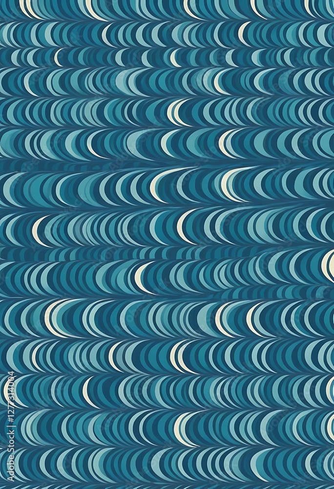 Poster abstract seascape pattern with overlapping crescent shapes and blue tones