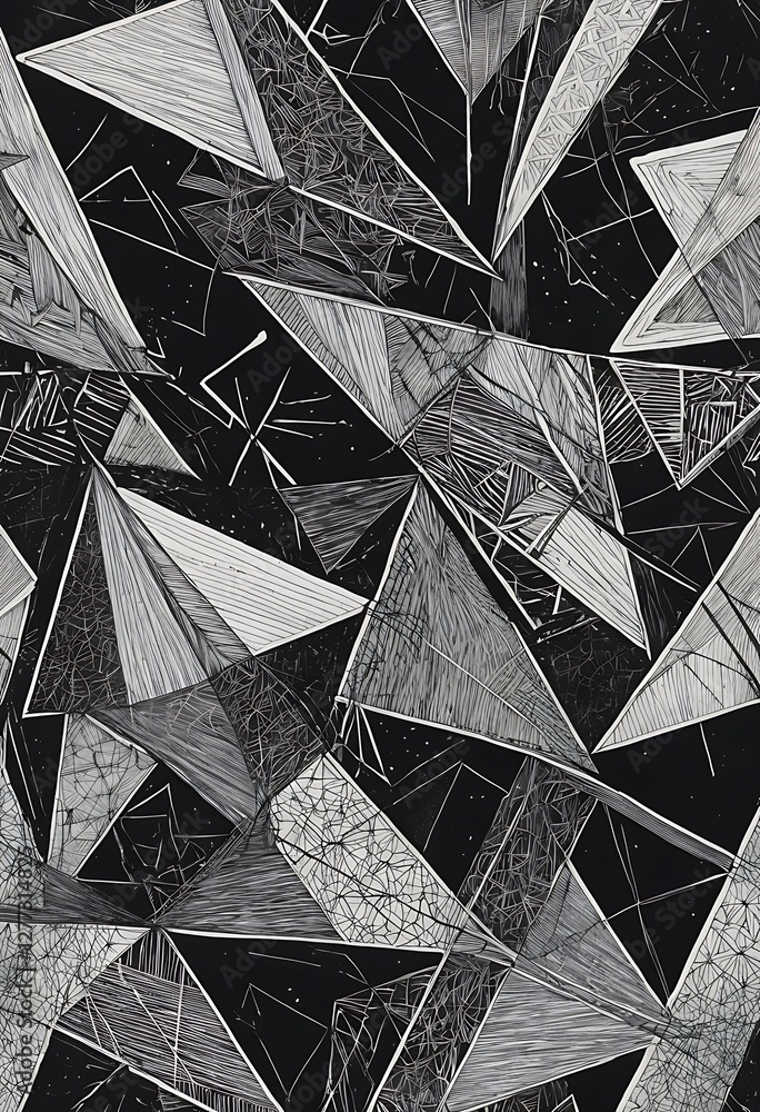 Poster Dynamic Angular Composition, Abstract Triangular Geometry in Black and White