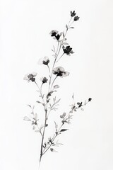 Delicate Black and White Floral Illustration on White Background