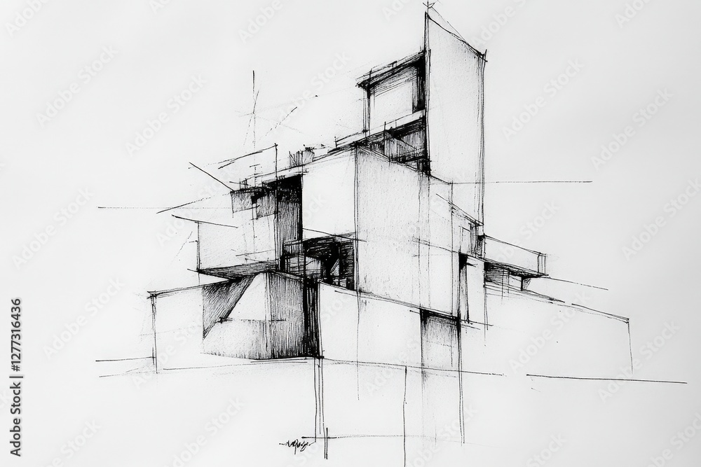 Poster abstract architectural sketch with geometric forms and lines