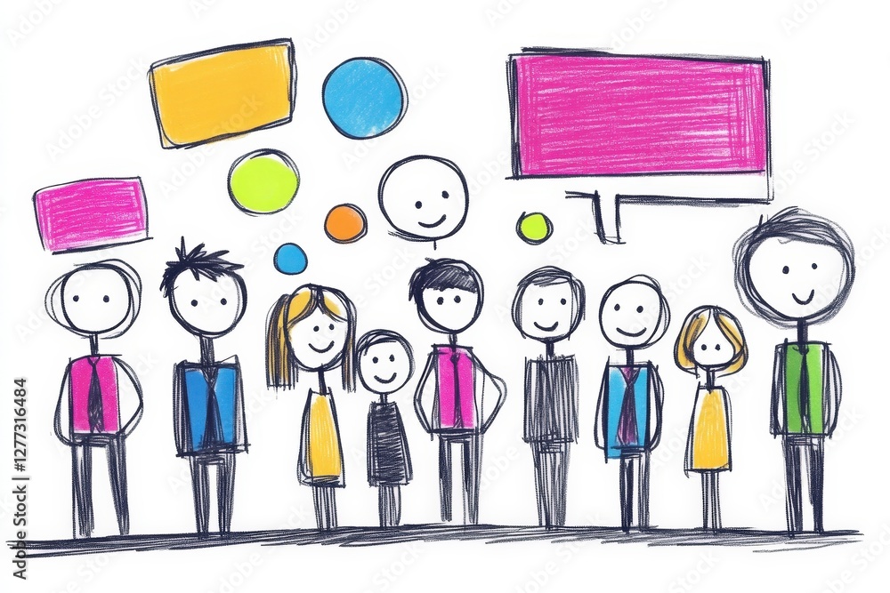 Poster group of diverse characters engaging in colorful conversation