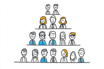 Team Hierarchy Illustration with Cartoon Characters in a Pyramid Structure