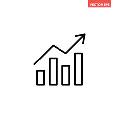 Single black arrow growing up on chart graph bars line icon, success graph trending upwards flat design interface infographic element for app ui ux web button, vector isolated on white background