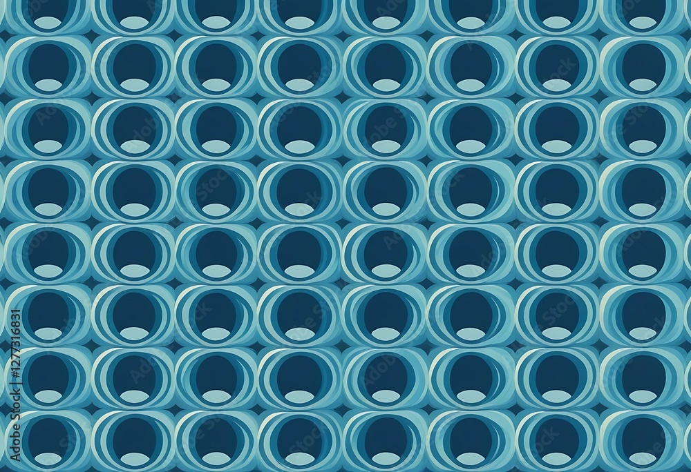 Poster hypnotic blue, seamless retro pattern with rounded rectangular shapes