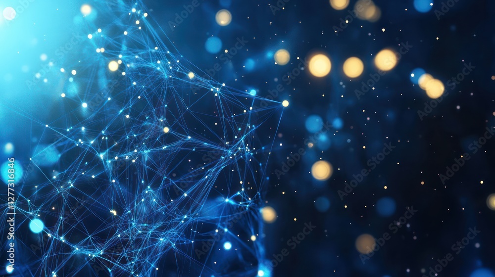 Poster abstract network connection: glowing blue nodes and lines