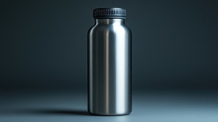 Stainless Steel Water Bottle on Dark Background