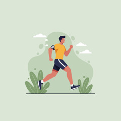 Man Running Outdoors Illustration Graphic for Sport and Fitness Concepts