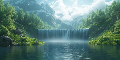 Hydroelectric Power Plant in a Lush Green Valley
