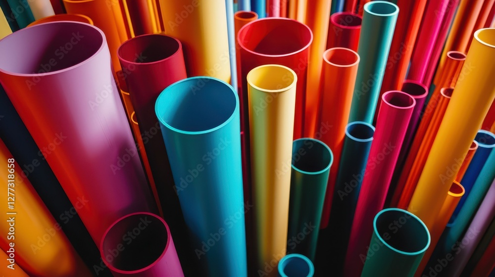 Poster Colorful Tubes in Vertical Arrangement Creating Visual Depth and Texture