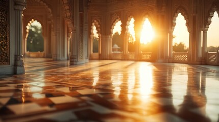 Stunning Architectural Details of a Palace at Sunset with Reflections