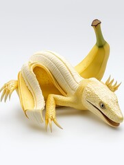 Ungewöhnliche Fusion: Banane trifft Reptil. Das surreale Bild überrascht mit kreativer Originalität.