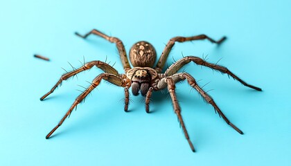 Fototapeta premium Large spider on a blue surface