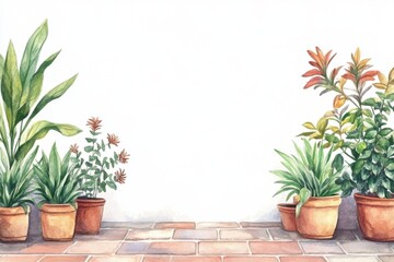 Fototapeta premium Lush Potted Plants with Vibrant Green Leaves Against White Background