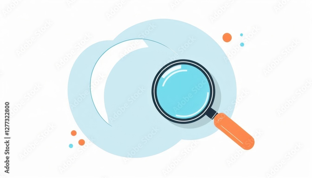 Poster a magnifying glass hovering over a cloud-like shape, symbolizing investigation or analysis in a simp