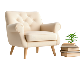 Cozy reading nook, chair, books and table create a relaxing study space enhance