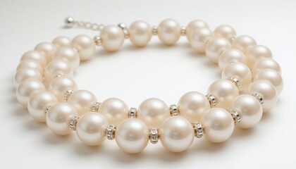Obraz premium A beautiful double-strand pearl necklace featuring lustrous white pearls interspersed with silver accents, exuding elegance and sophistication.