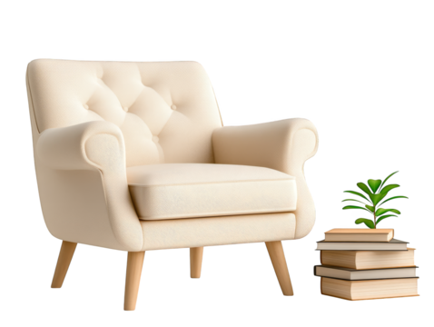 Cozy reading nook, chair, books and table create a relaxing study space enhance