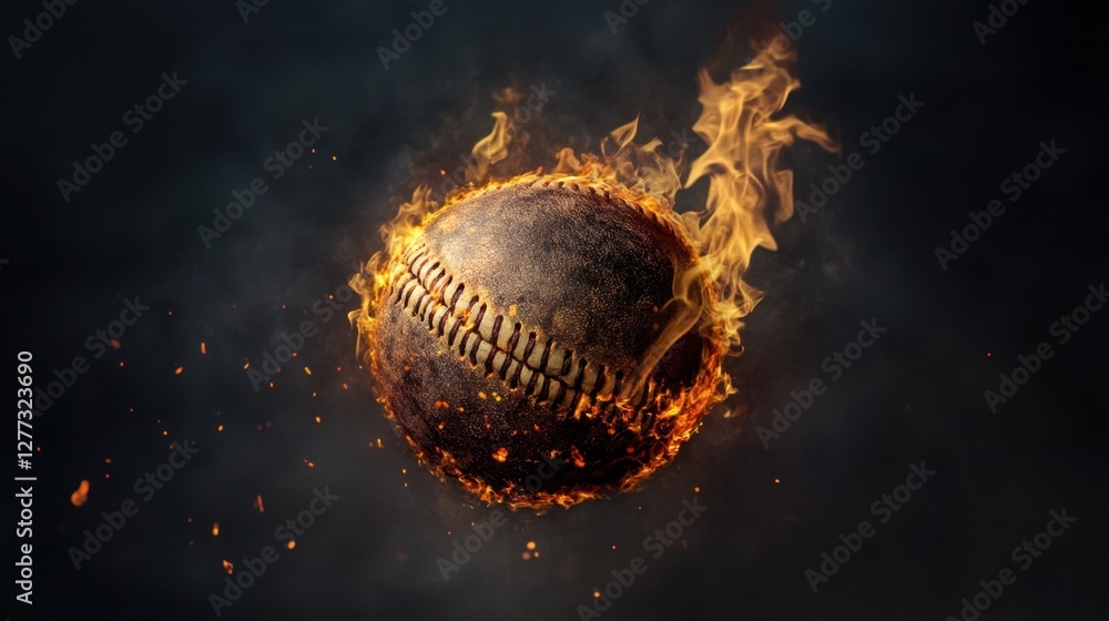 Poster a flaming baseball appears to be soaring through a dark background, symbolizing speed and intensity 