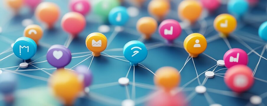 Effective online communication, digital engagement on social platforms, messaging between users, collaboration and interaction, bright and dynamic visuals, highdefinition render