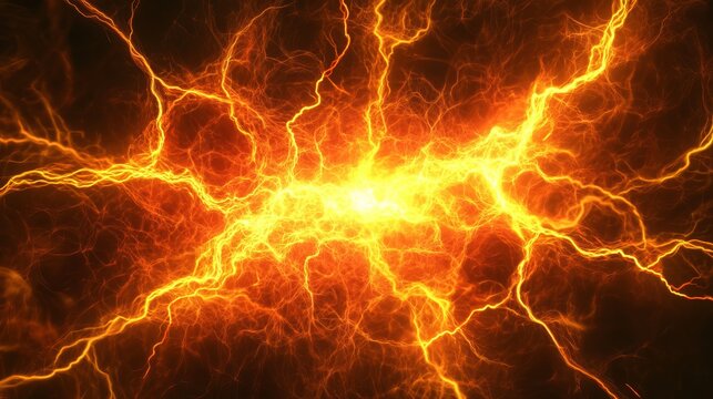Fiery Orange Lightning Bolts Abstract Background Digital Art Energy Powerful Dynamic Intense Glowing Bright Hot Plasma Fiery Electric Sparks Graphic  