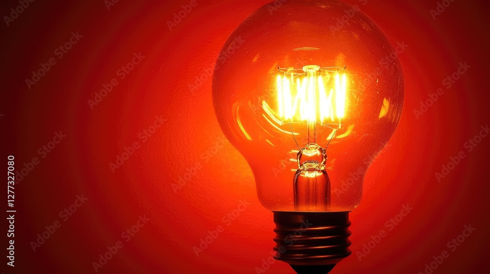 Poster a close-up of a light bulb with a glowing filament in the center, casting a subtle light on the surr