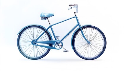 Fototapeta premium A light blue vintage bicycle stands on white background