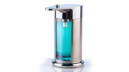 Stainless Steel Soap Dispenser with Teal Liquid