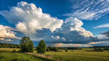 夏の大草原の積乱雲