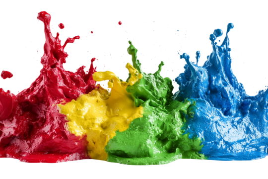 Colorful Paint Splashes in Vibrant Red, Yellow, Green, and Blue