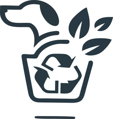 This minimalist logo design features a dog silhouette alongside a recycling symbol and green leaves, representing eco-conscious pet waste management. Ideal for businesses focused on sustainability