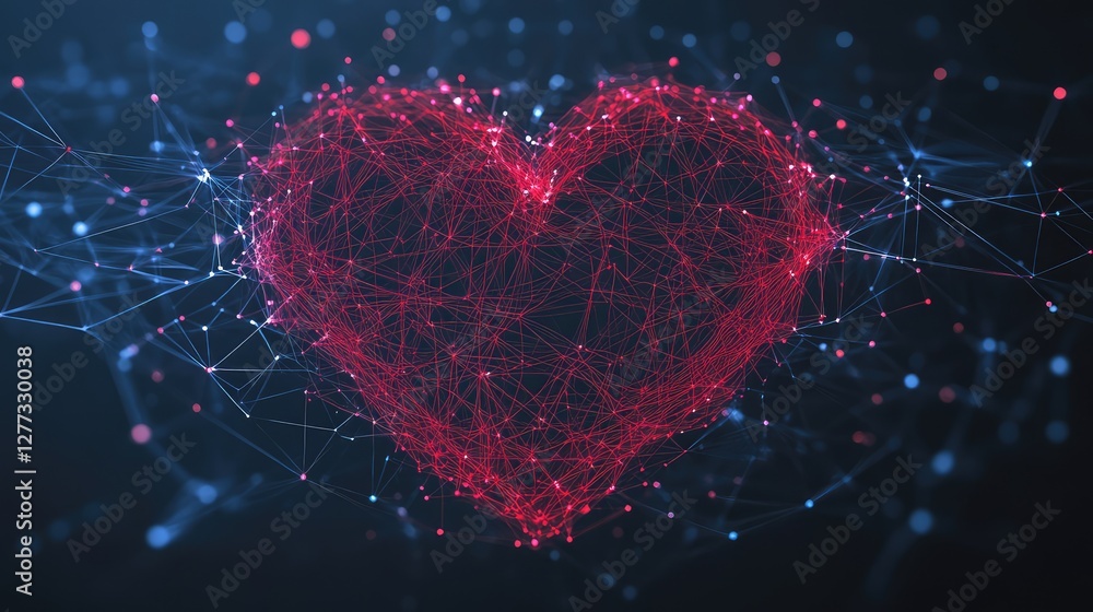 Poster a heart shape formed by glowing digital connections, representing the power of supportive health com