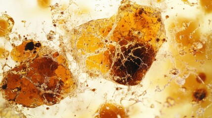 Aging cells under a microscope in a clean lab. Featuring cell decay and molecular aging