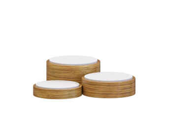 Wooden podium display for product placement in transparent background