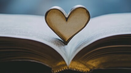 A single ring casting a heart-shaped shadow on the open pages of a book.