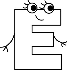 capital smiling letter E with hands and eyes looking away